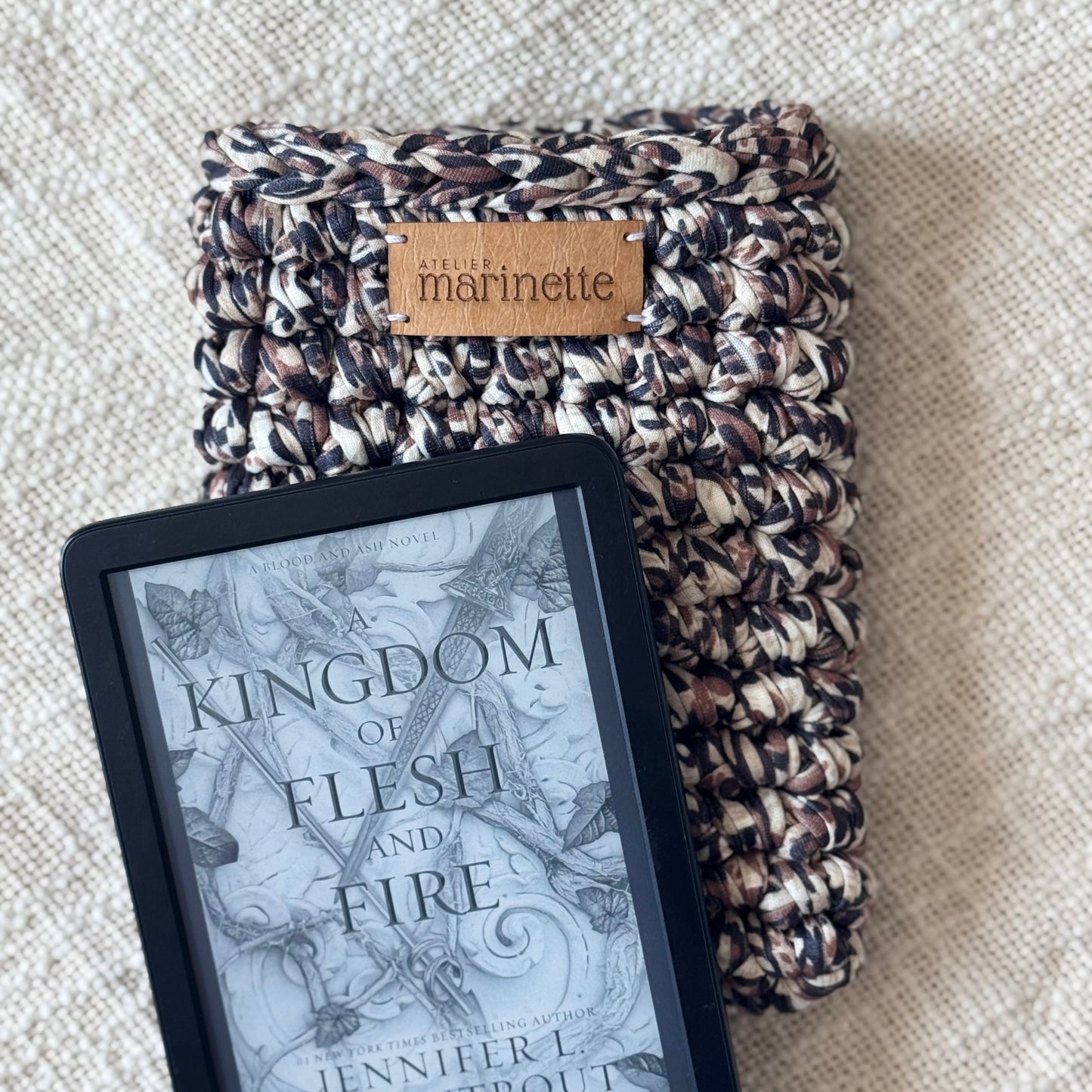 Housse liseuse 6" Kindle/Kobo en crochet artisanal - Modèle LEOPARD